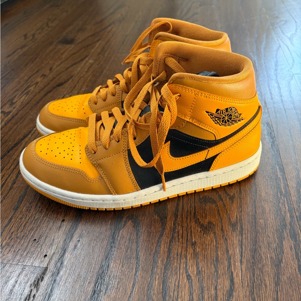 Nike Air Jordan 1 Mid Orange and Black Leather Sneakers